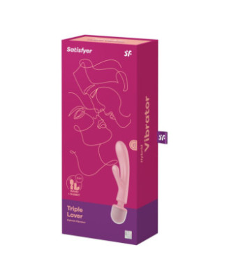 2 en 1 Vibromasseur rabbit et wand rose USB Triple Lover Satisfyer 